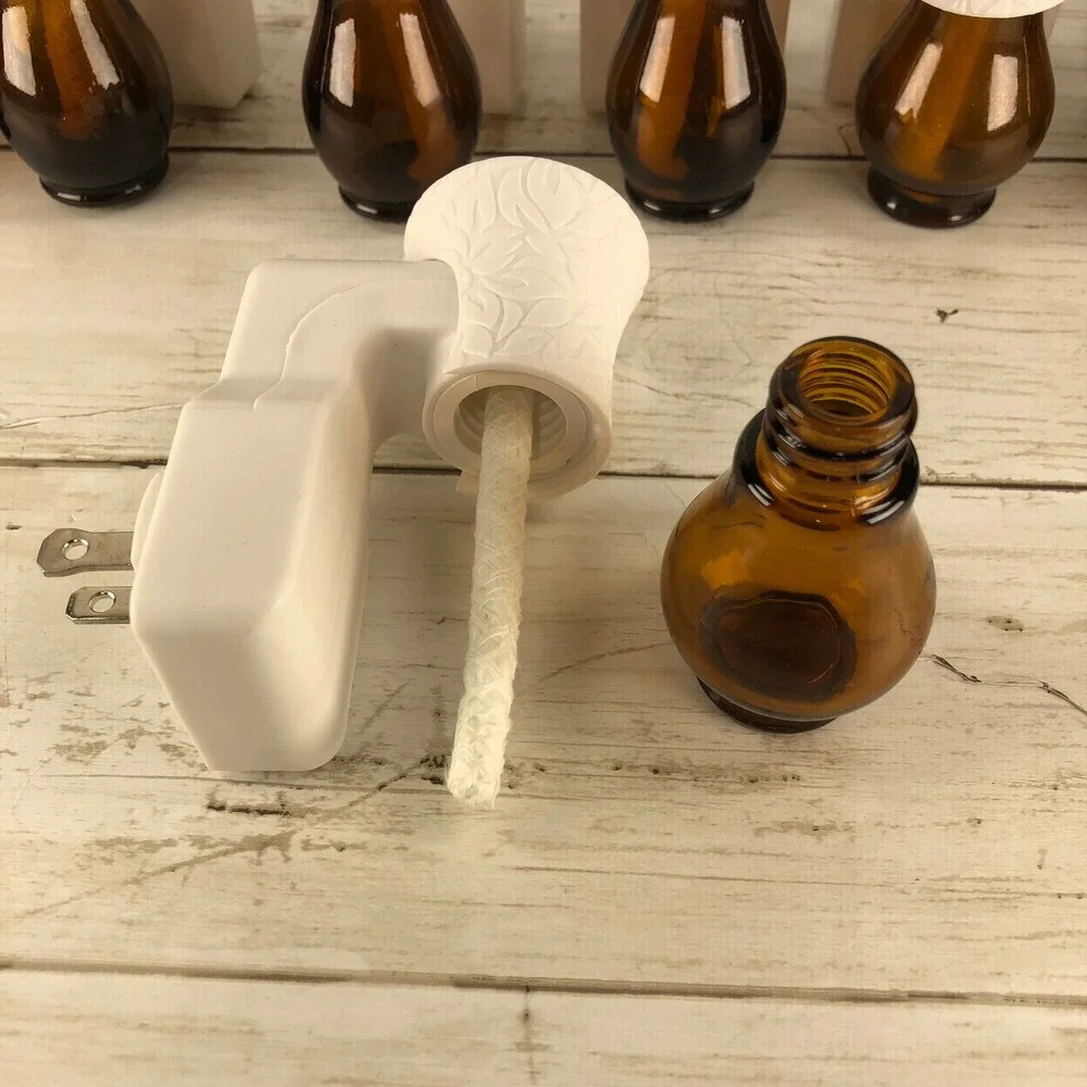 8 Scentsy Wall Plug-In Fragrance Warmers White Floral Embossed Amber Glass Set
